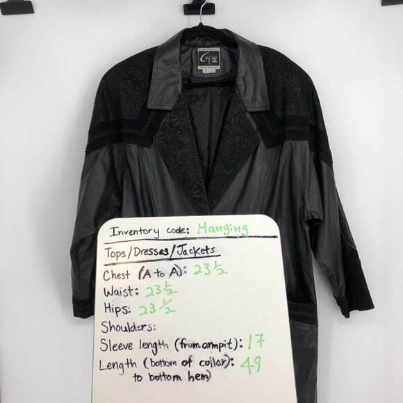 G-III Vintage Black  1980s Leather w/ Paisley Suede Trim Trench Coat LG - Picture 14 of 15